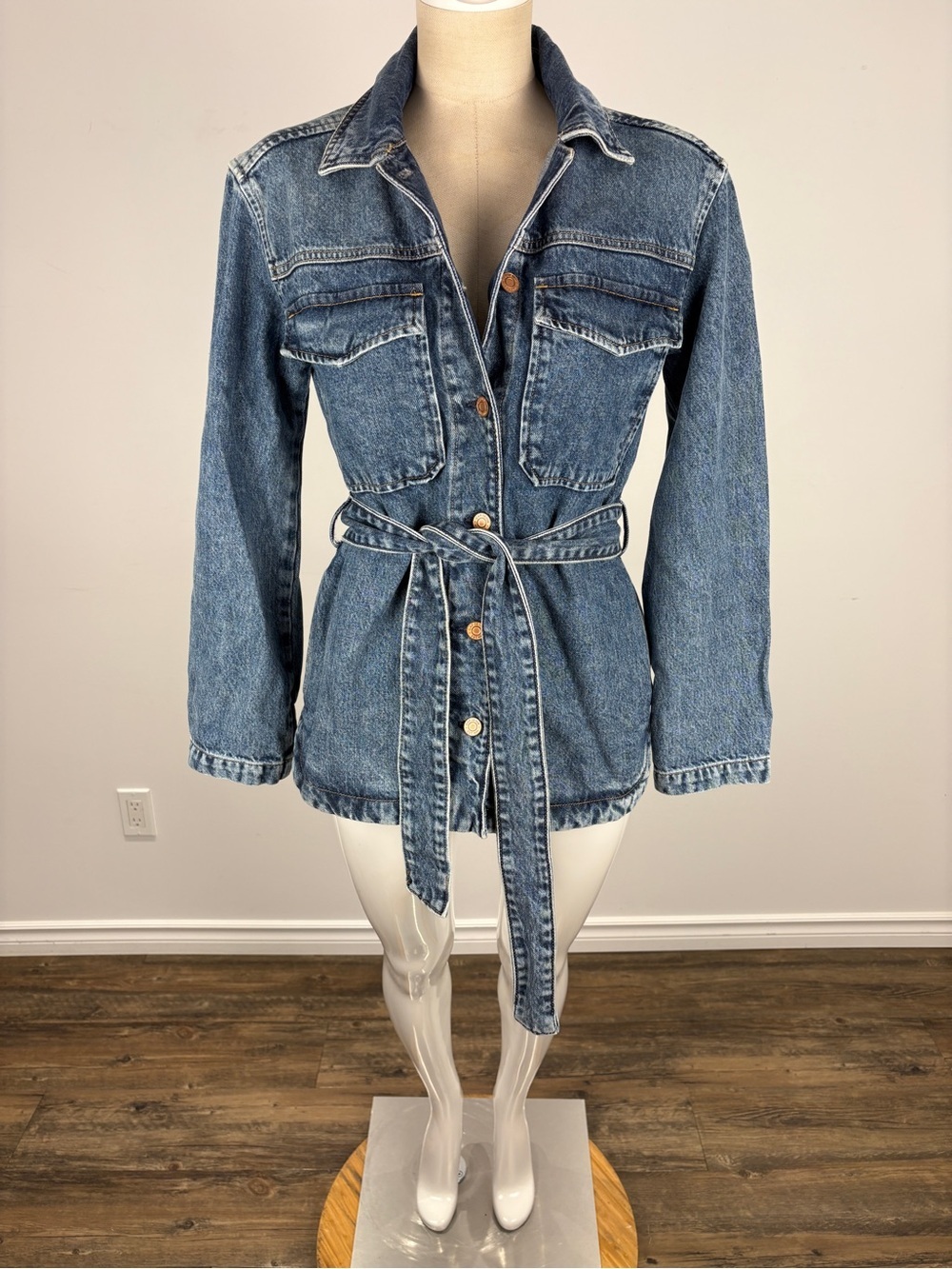 GAP Blue Belted Denim Utility Shirt Jacket / Shacket Mid-Length XXS